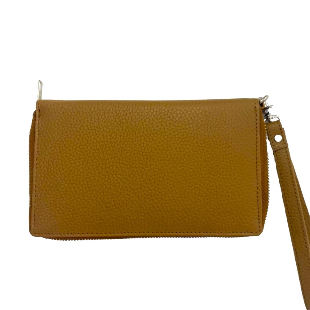 Estalon Womens Zip around Leather RFID Protection Wristlet Wallet Camel